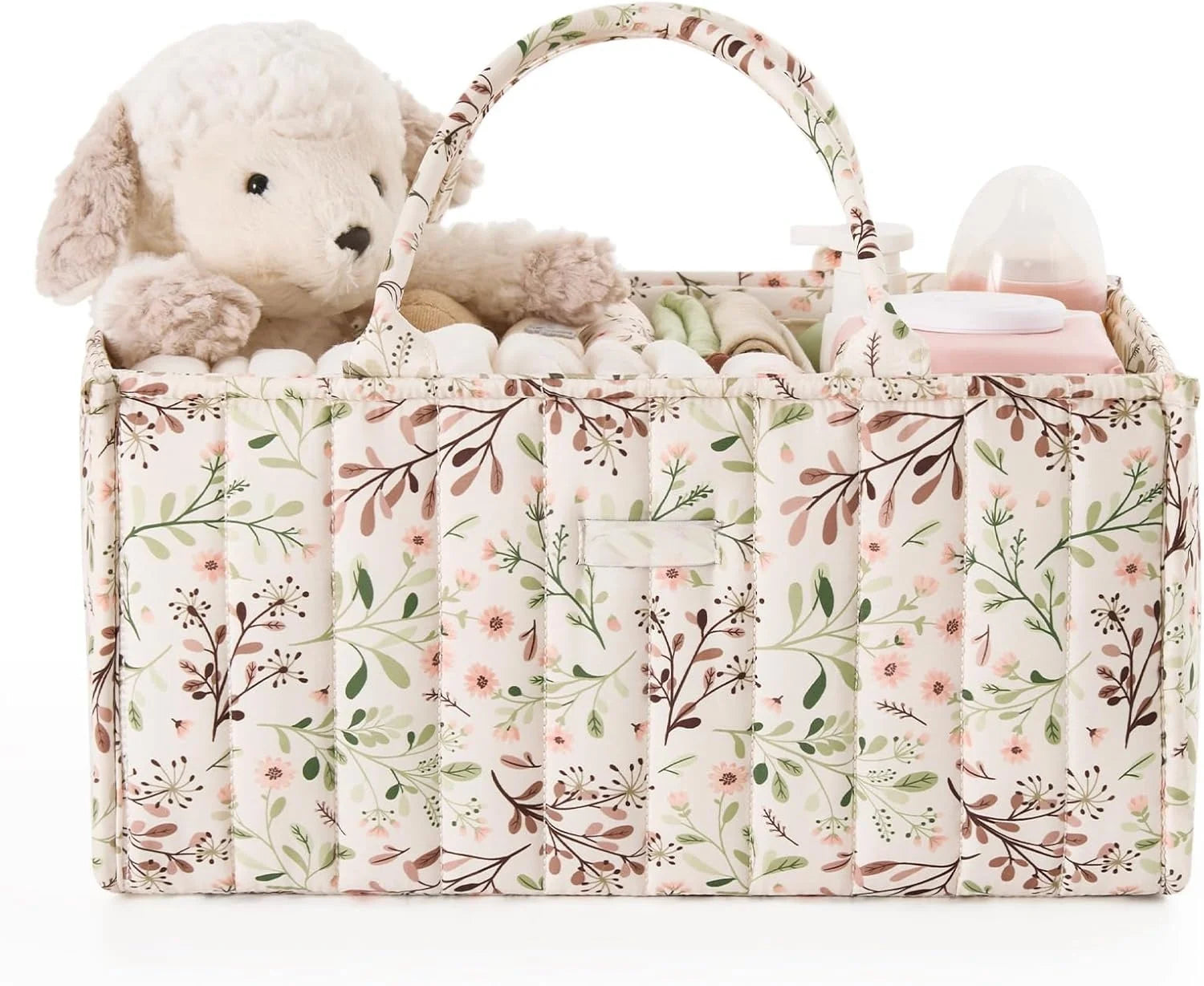 Elegant Quilted Floral Nursery Changing Caddy with Handle