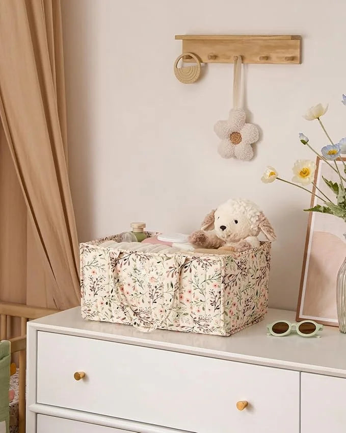 Elegant Quilted Floral Nursery Changing Caddy with Handle