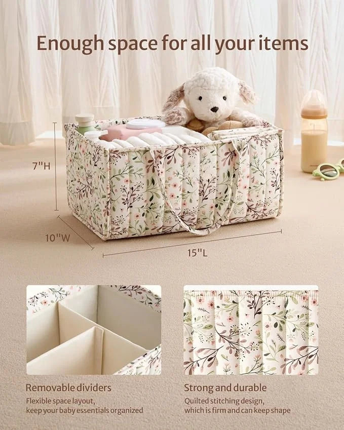 Elegant Quilted Floral Nursery Changing Caddy with Handle