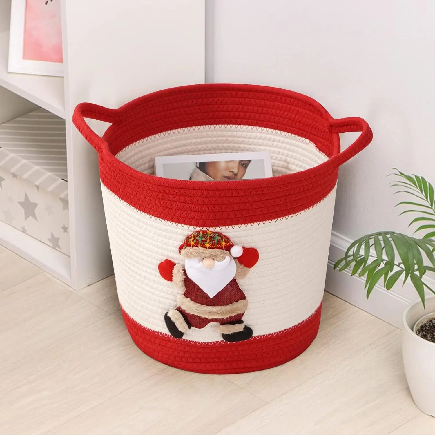 Jolly Santa Cotton Rope Christmas Storage Basket