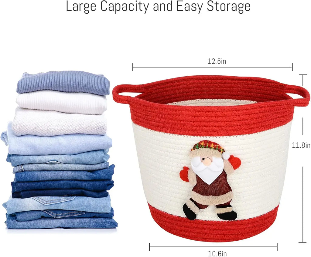 Jolly Santa Cotton Rope Christmas Storage Basket