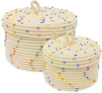 Whimsical Pom-Pom Cotton Rope Storage Baskets with Lids (Set of 2)