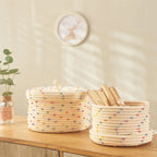 Whimsical Pom-Pom Cotton Rope Storage Baskets with Lids (Set of 2)