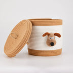 Adorable Dog-Themed Cotton Rope Storage Basket with Lid