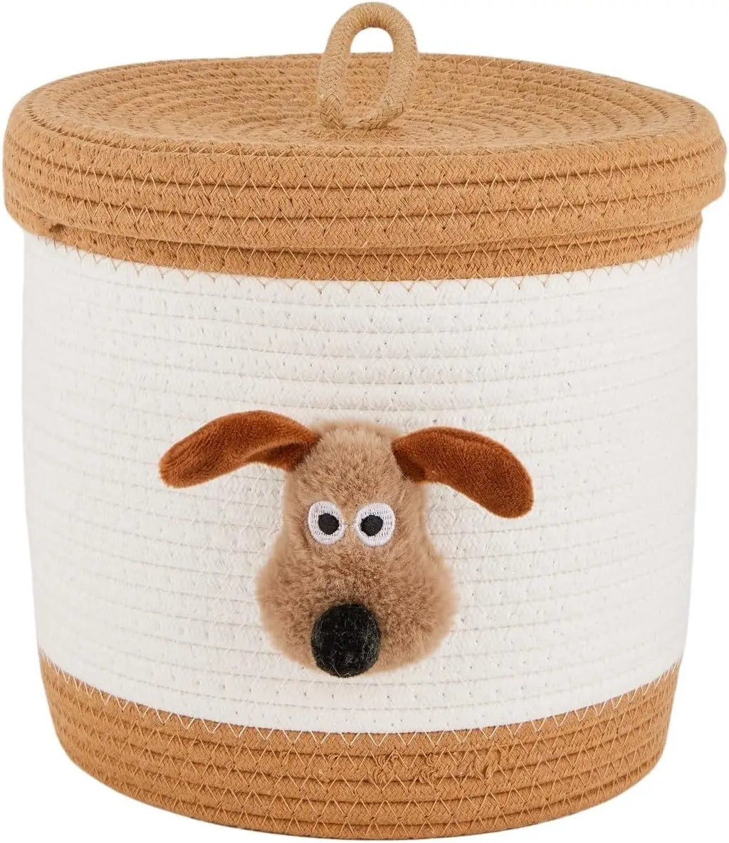 Adorable Dog-Themed Cotton Rope Storage Basket with Lid