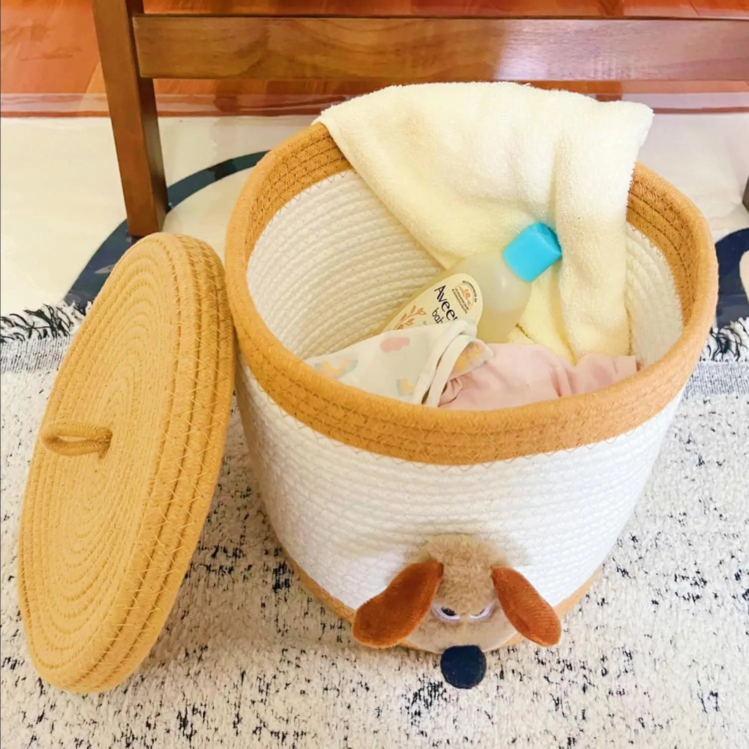 Adorable Dog-Themed Cotton Rope Storage Basket with Lid