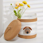 Adorable Dog-Themed Cotton Rope Storage Basket with Lid