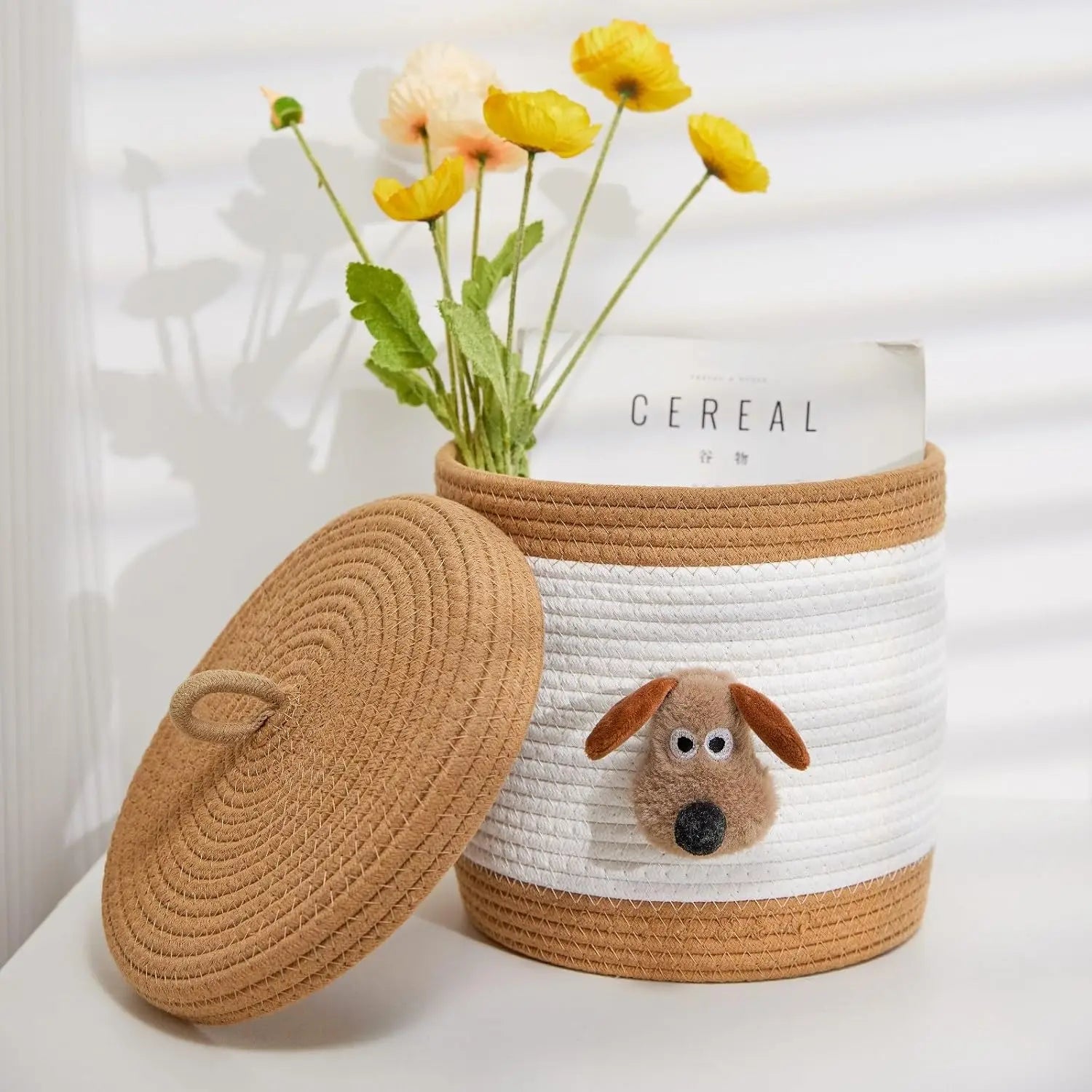 Adorable Dog-Themed Cotton Rope Storage Basket with Lid