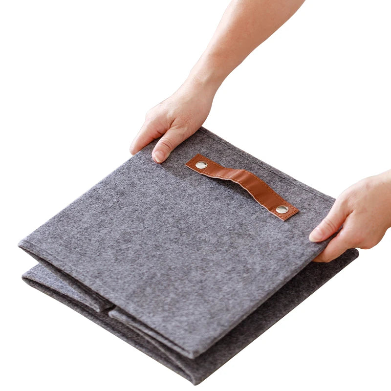 Set of 3 Felt Storage Organizer Bins with Lid and Handles