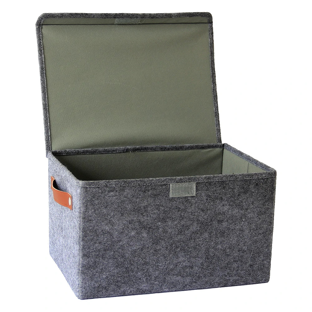 Set of 3 Felt Storage Organizer Bins with Lid and Handles