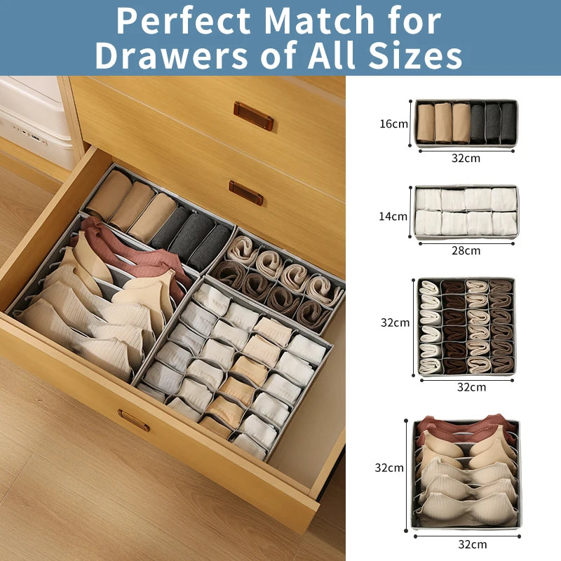 4-Piece Foldable Drawer Organizer Set for Underwear, Socks & Bras